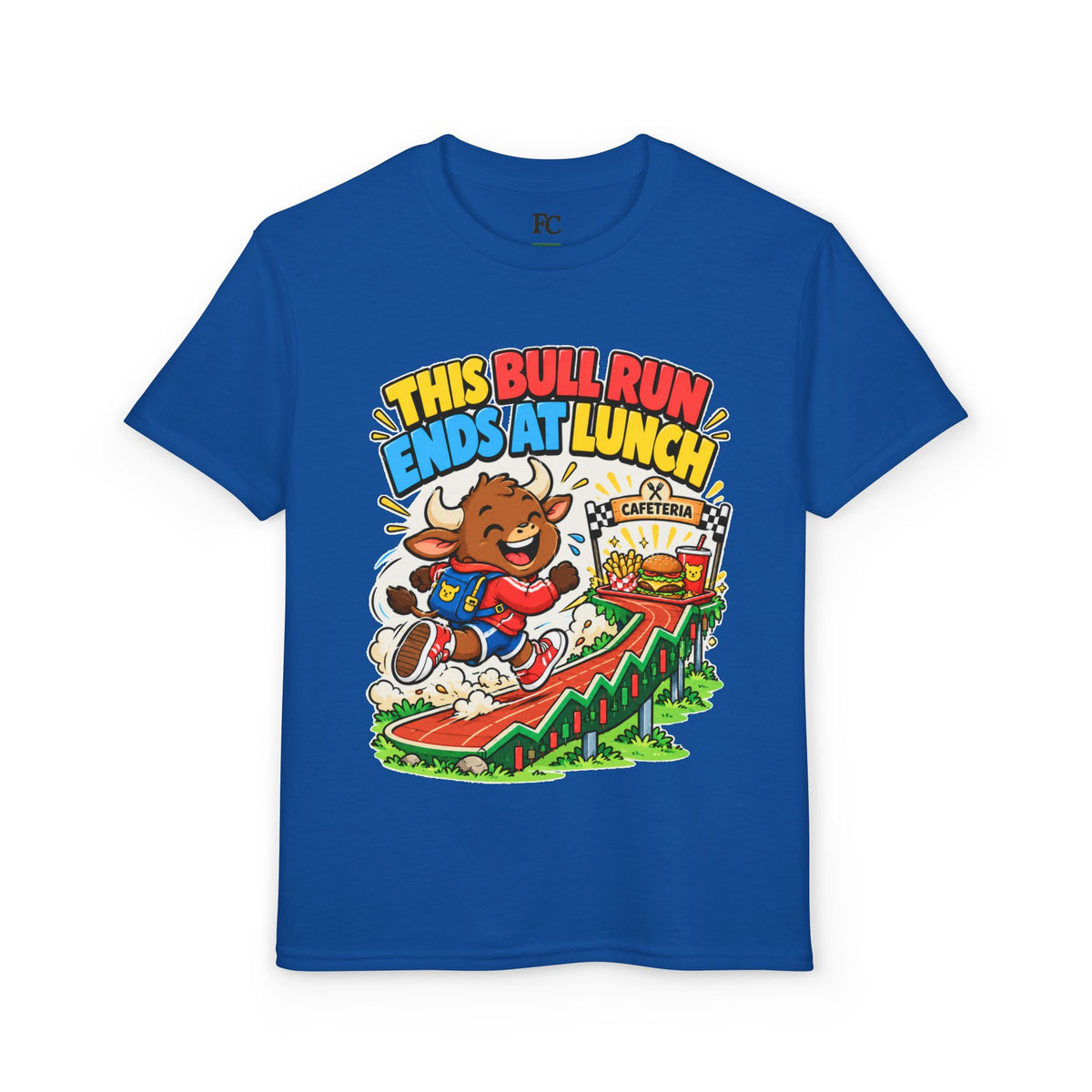 THIS BULL RUN ENDS AT LUNCH. Youth Tee | Funny Finance Kids Clothing
