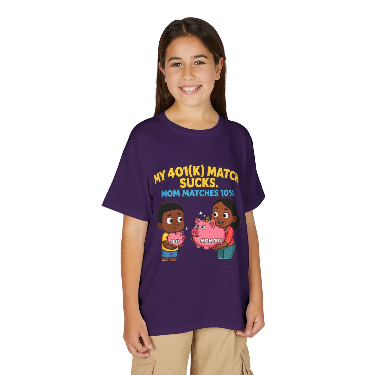 MY 401(K) MATCH SUCKS. MOM MATCHES 10%. Boys' Youth Tee | Funny Finance Kids Clothing