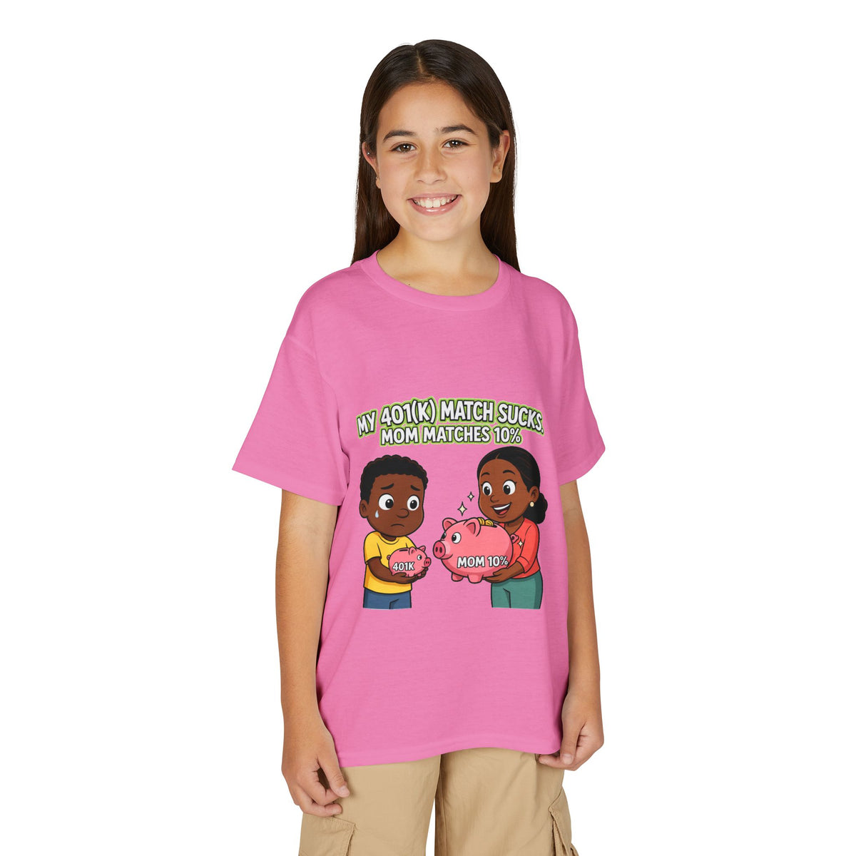 MY 401(K) MATCH SUCKS. MOM MATCHES 10%. Boys' Youth Tee | Funny Finance Kids Clothing