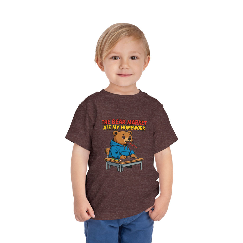THE BEAR MARKET ATE MY HOMEWORK. Toddler Tee | Funny Finance Kids Clothing
