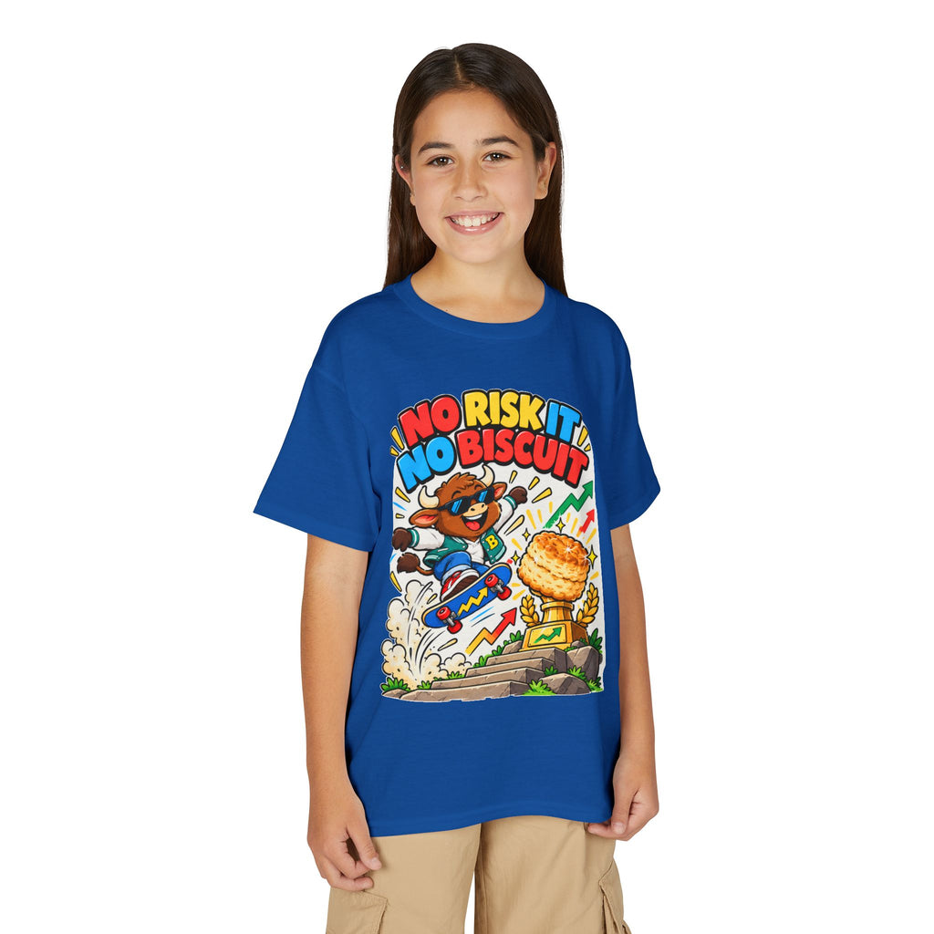 NO RISK IT NO BISCUIT. Youth Tee | Funny Finance Kids Clothing