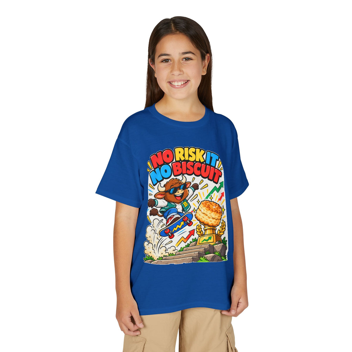 NO RISK IT NO BISCUIT. Youth Tee | Funny Finance Kids Clothing