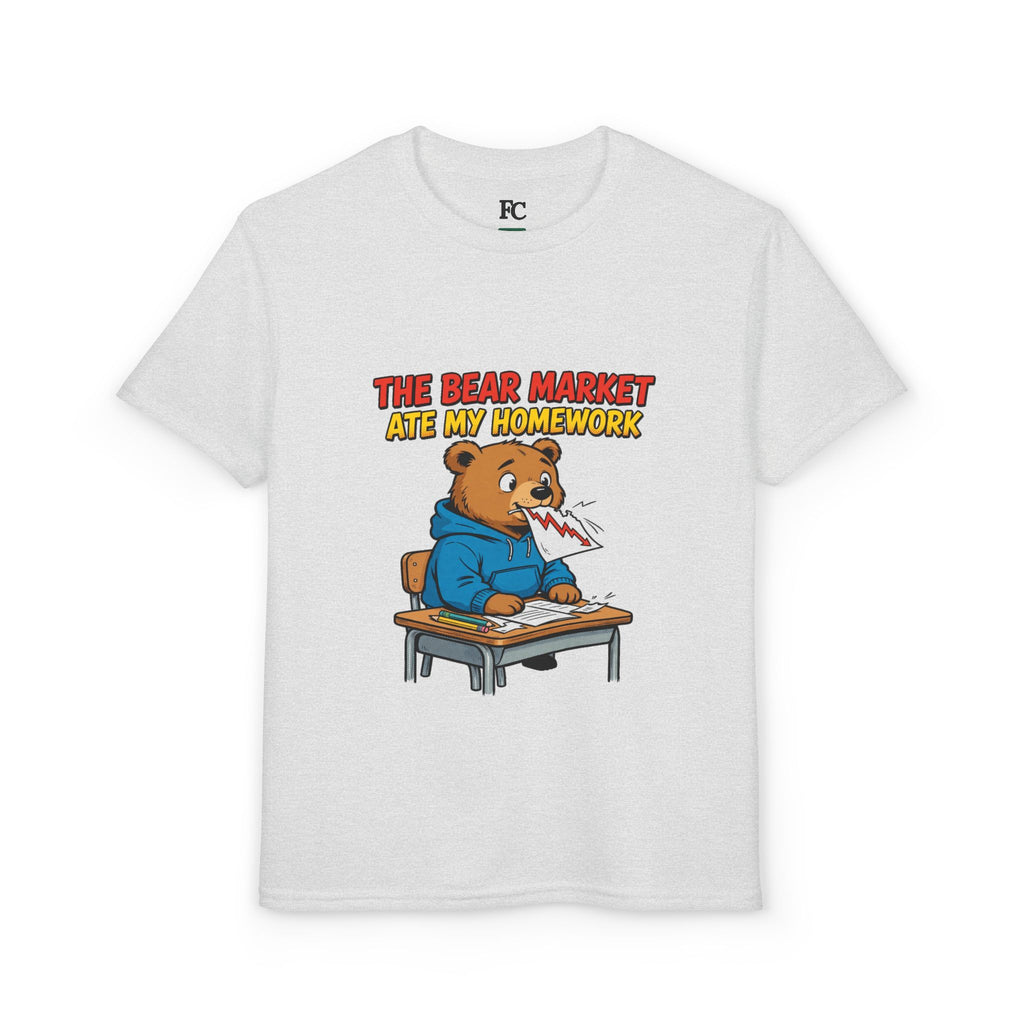 THE BEAR MARKET ATE MY HOMEWORK. Youth Tee | Funny Finance Kids Clothing