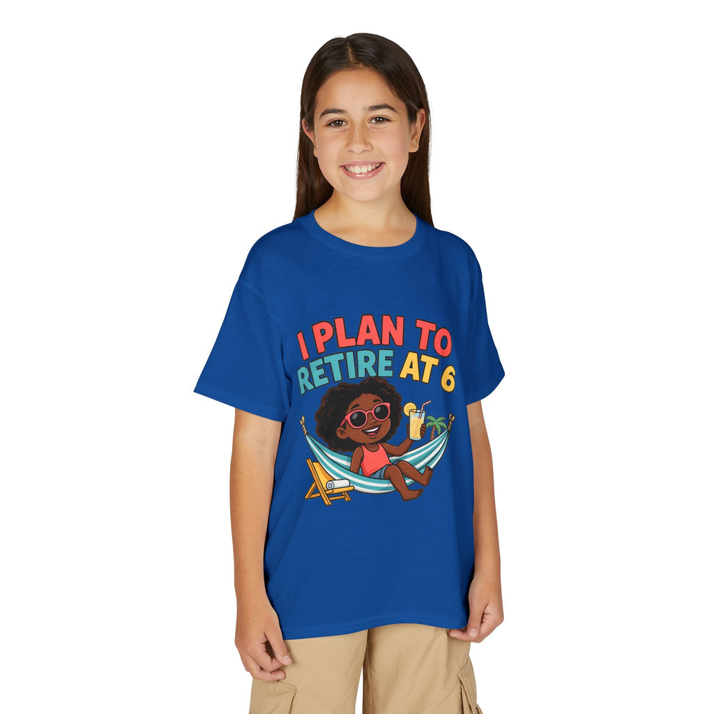 I PLAN TO RETIRE AT 6. Girls' Youth Tee | Funny Finance Kids Clothing