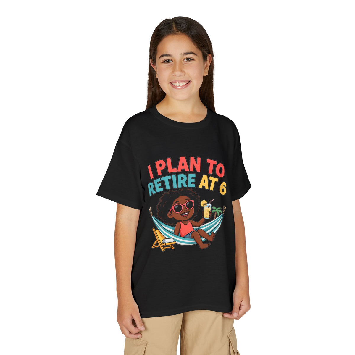 I PLAN TO RETIRE AT 6. Girls' Youth Tee | Funny Finance Kids Clothing