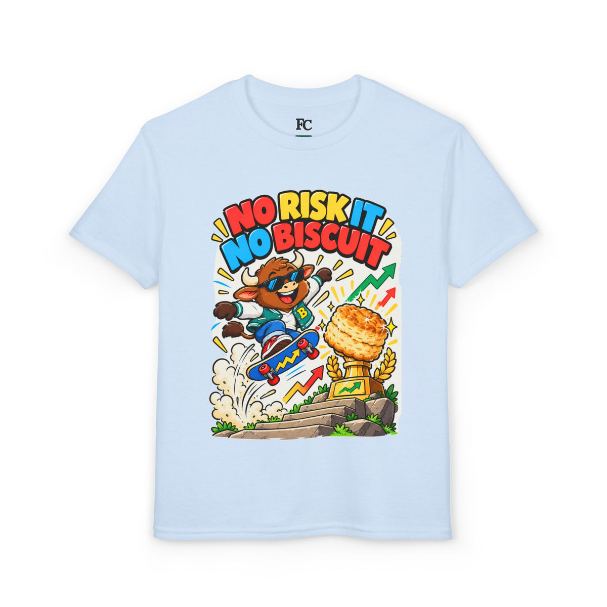 NO RISK IT NO BISCUIT. Youth Tee | Funny Finance Kids Clothing