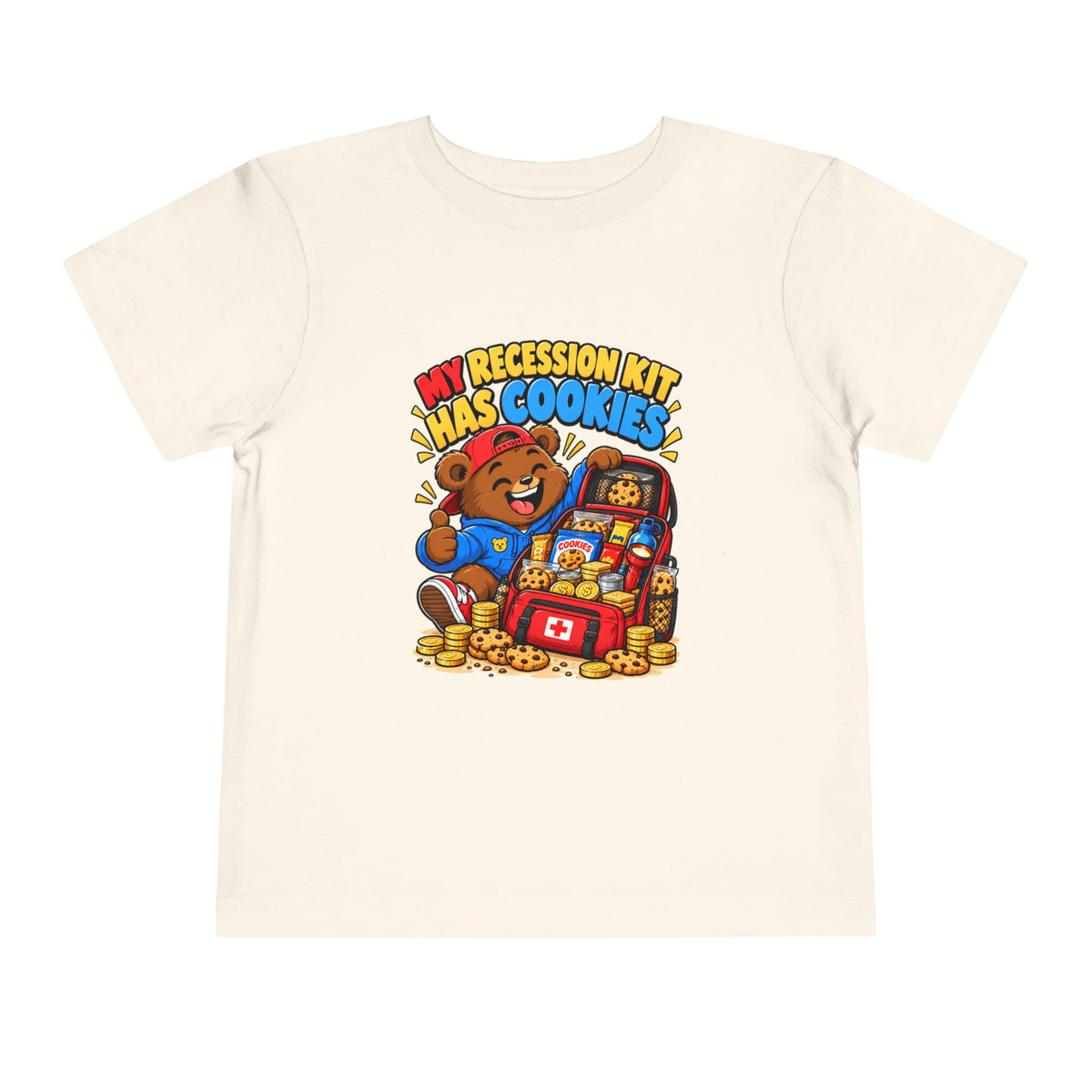 MY RECESSION KIT HAS COOKIES. Toddler Tee | Funny Finance Kids Clothing