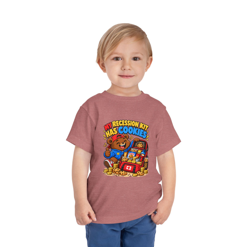 MY RECESSION KIT HAS COOKIES. Toddler Tee | Funny Finance Kids Clothing