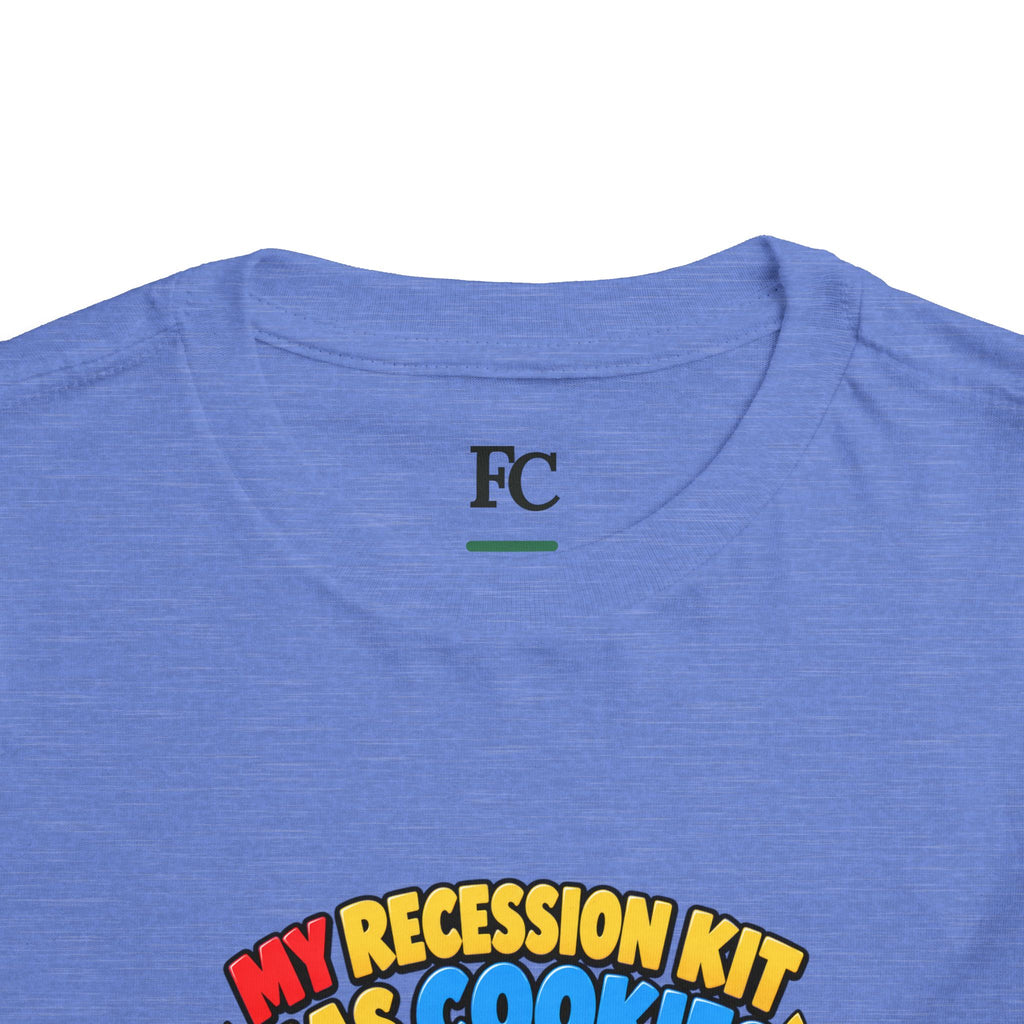 MY RECESSION KIT HAS COOKIES. Toddler Tee | Funny Finance Kids Clothing