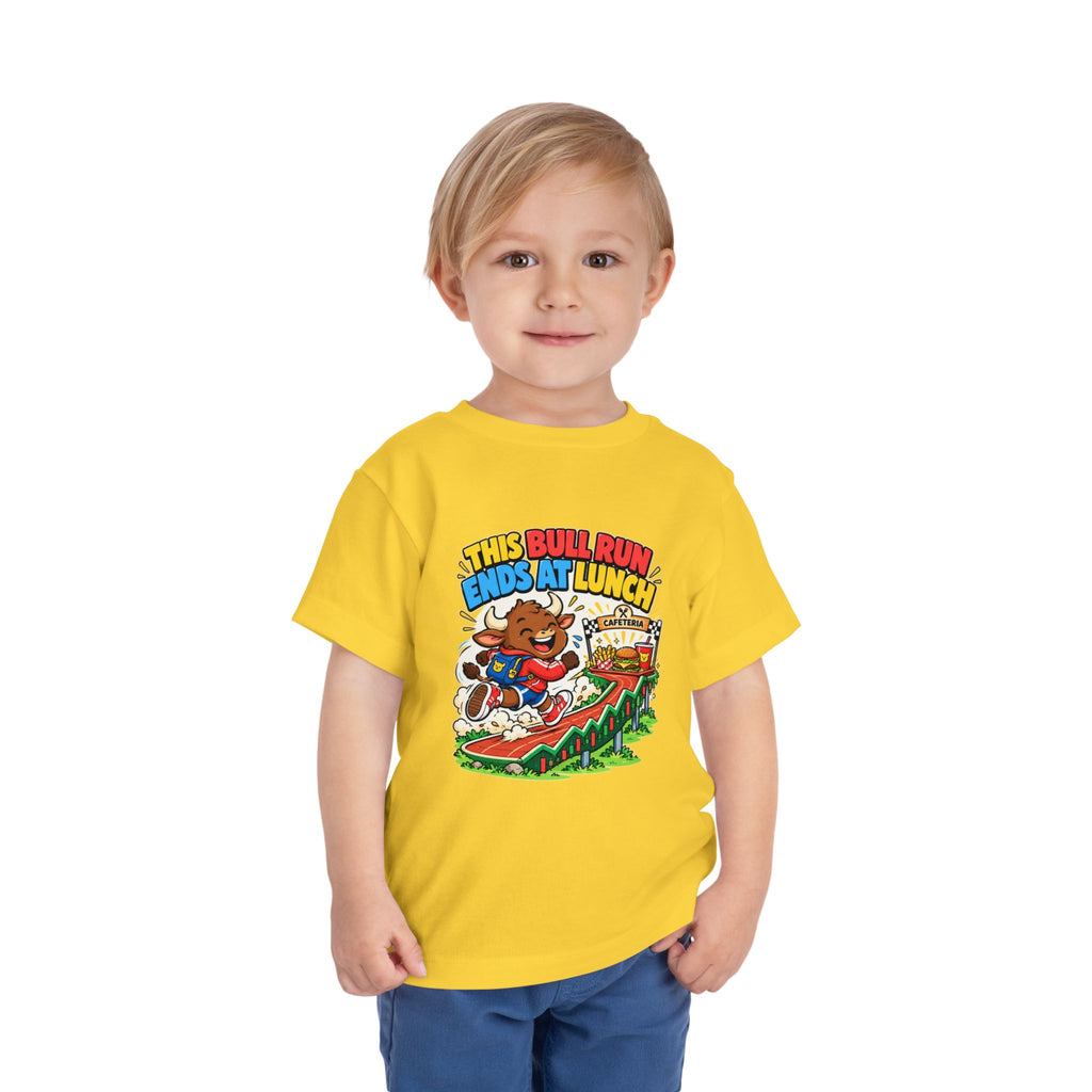 THIS BULL RUN ENDS AT LUNCH. Toddler Tee | Funny Finance Kids Clothing