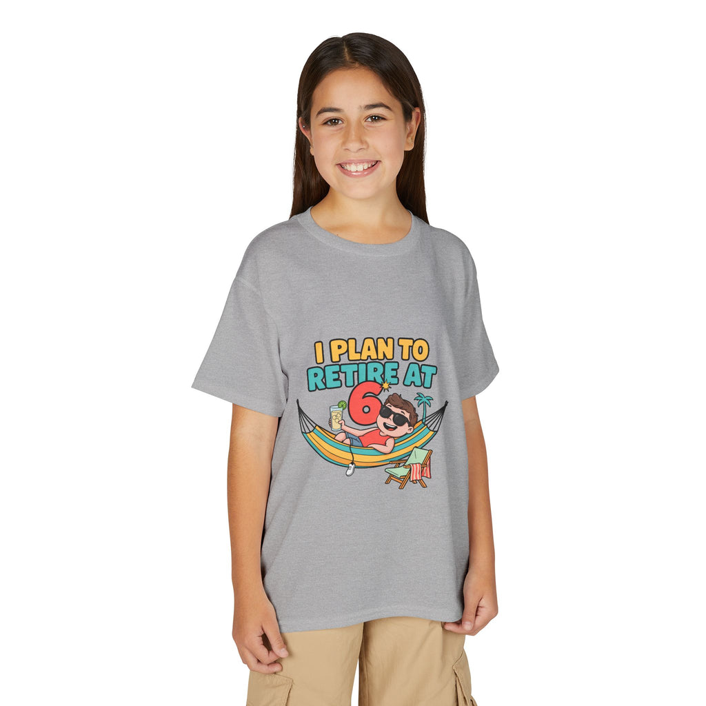 I PLAN TO RETIRE AT 6. Boys' Youth Tee | Funny Finance Kids Clothing