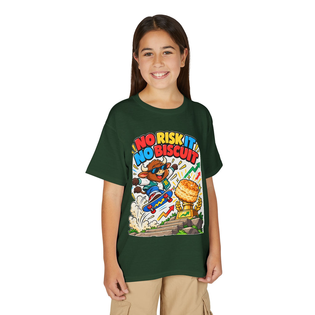 NO RISK IT NO BISCUIT. Youth Tee | Funny Finance Kids Clothing
