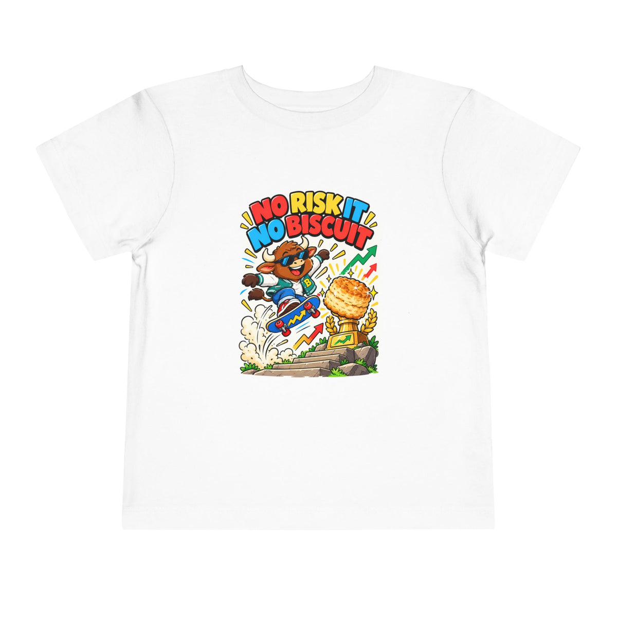 NO RISK IT NO BISCUIT. Toddler Tee | Funny Finance Kids Clothing