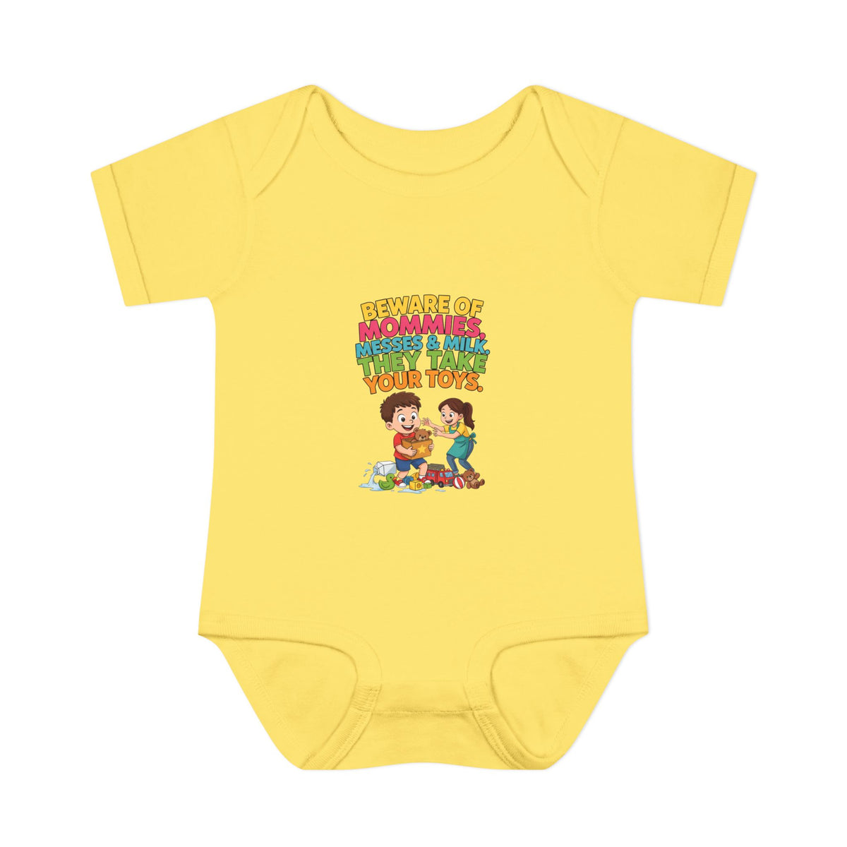 BEWARE OF MOMMIES, MESSES & MILK. THEY TAKE YOUR TOYS.. Boys' Baby Bodysuit | Funny Finance Kids Clothing