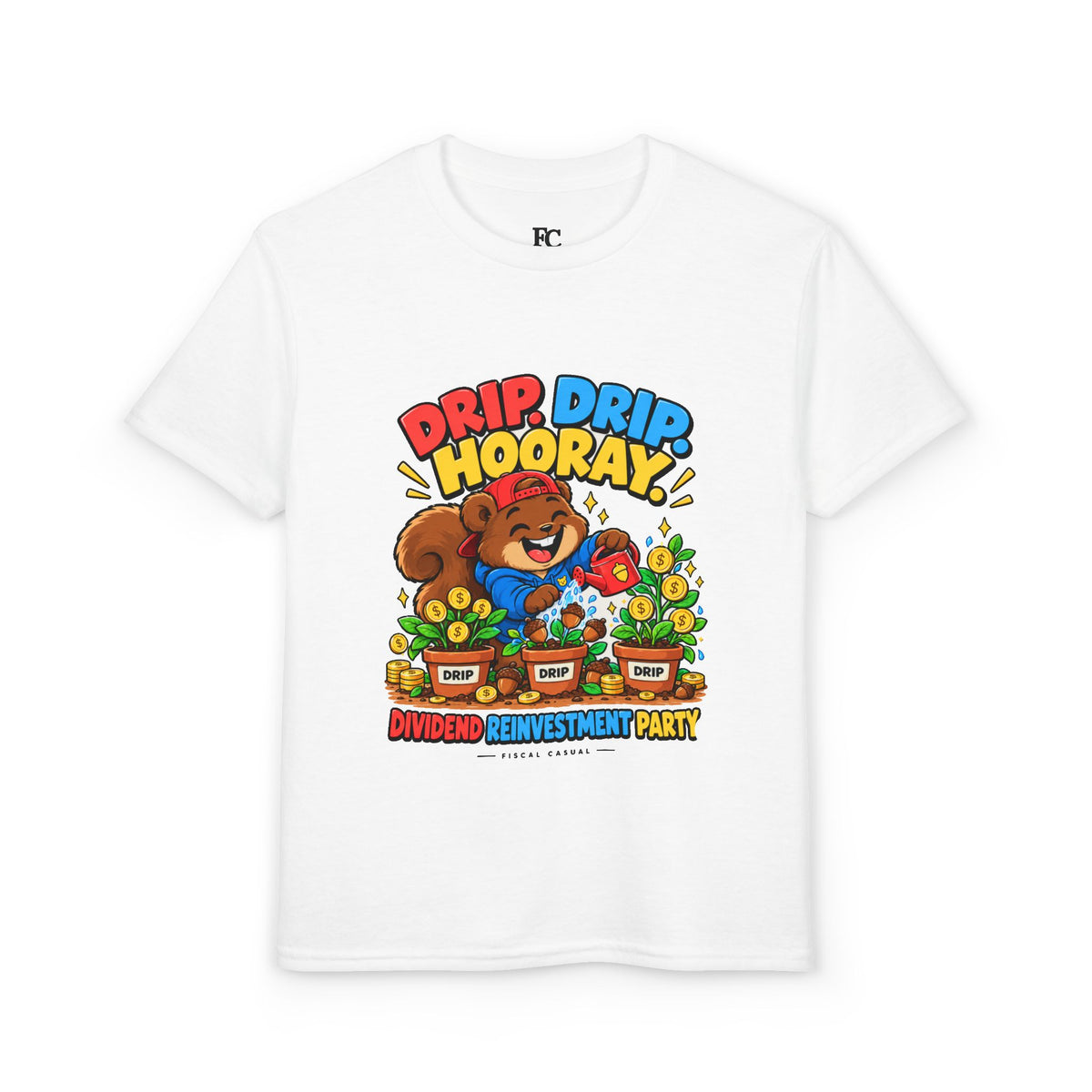SQUIRREL DIVIDEND PARTY. Youth Tee | Funny Finance Kids Clothing