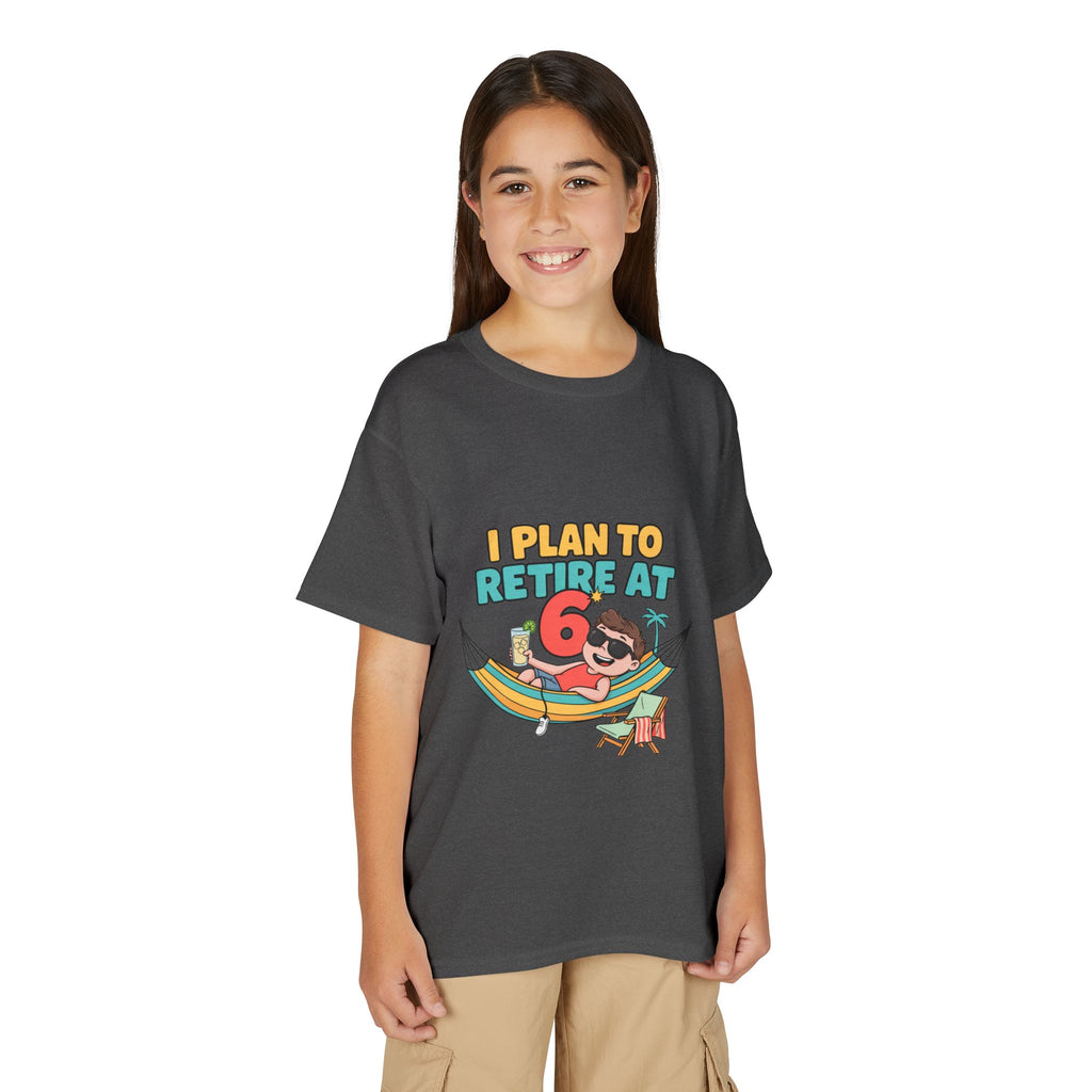 I PLAN TO RETIRE AT 6. Boys' Youth Tee | Funny Finance Kids Clothing