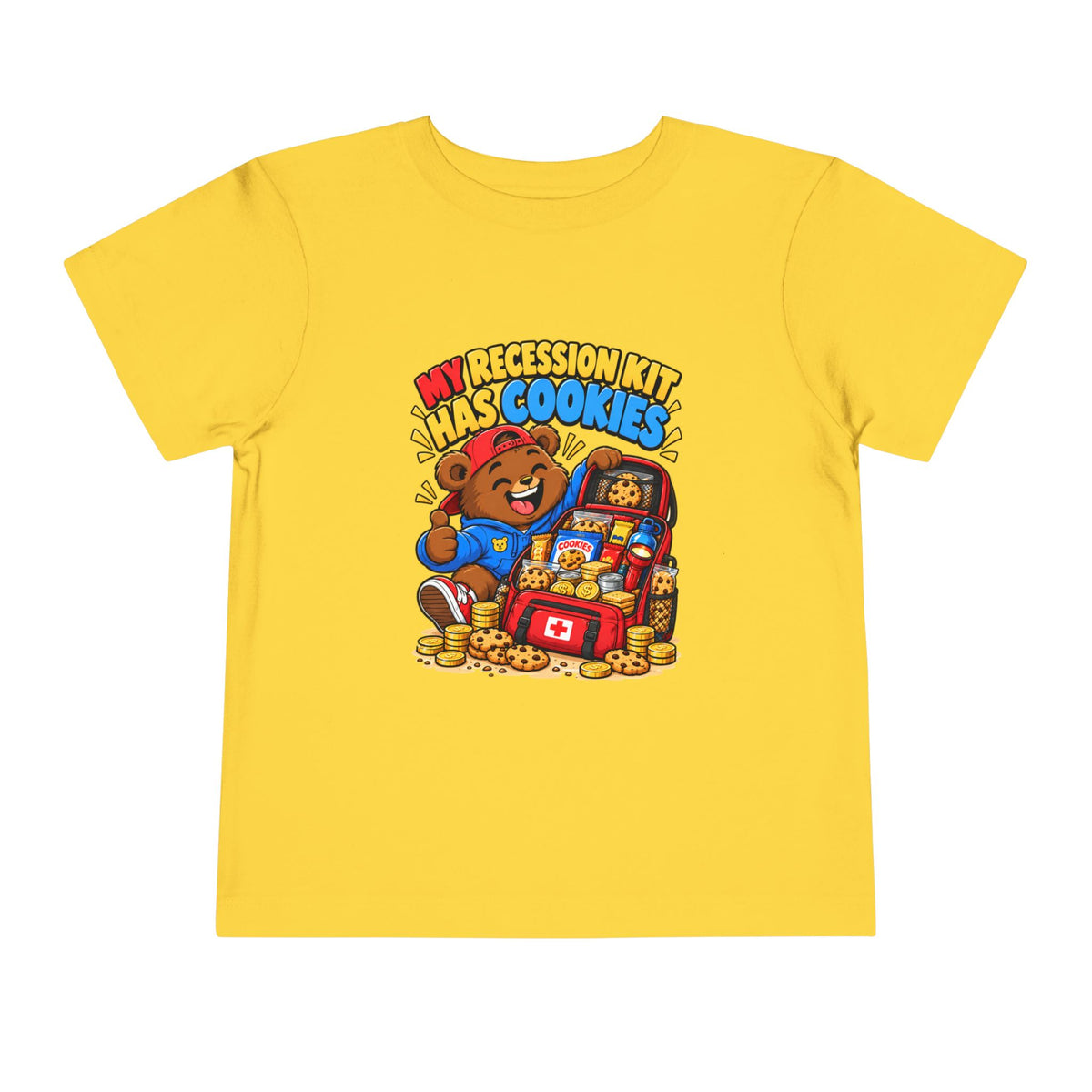 MY RECESSION KIT HAS COOKIES. Toddler Tee | Funny Finance Kids Clothing