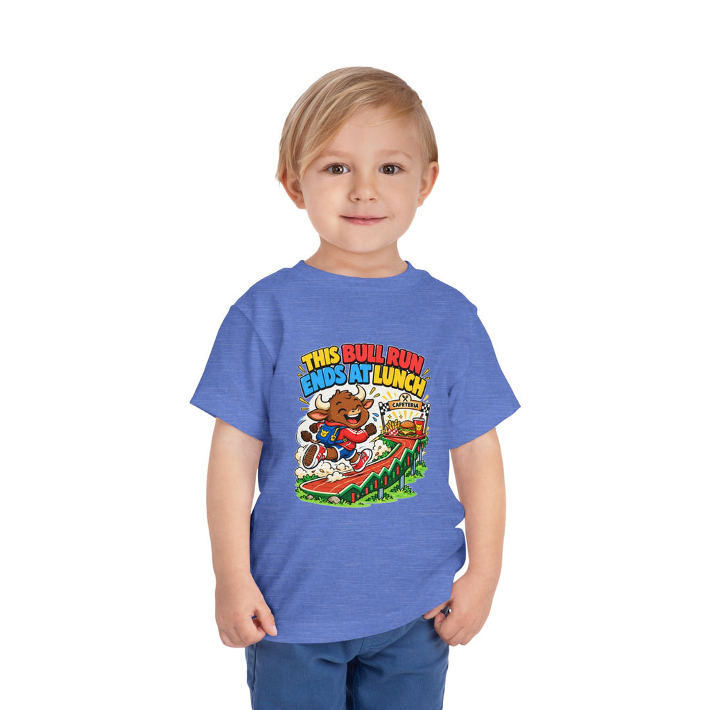THIS BULL RUN ENDS AT LUNCH. Toddler Tee | Funny Finance Kids Clothing