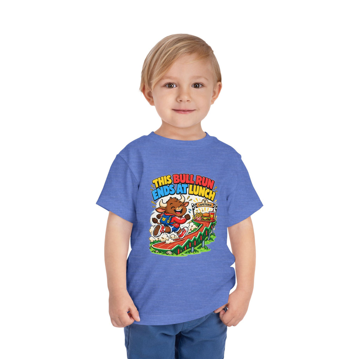 THIS BULL RUN ENDS AT LUNCH. Toddler Tee | Funny Finance Kids Clothing