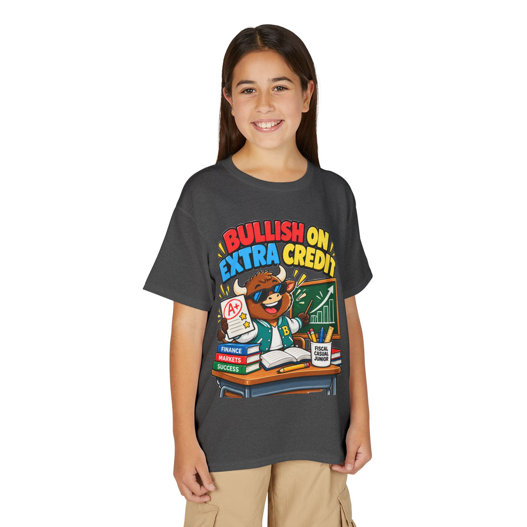 BULLISH ON EXTRA CREDIT. Youth Tee | Funny Finance Kids Clothing