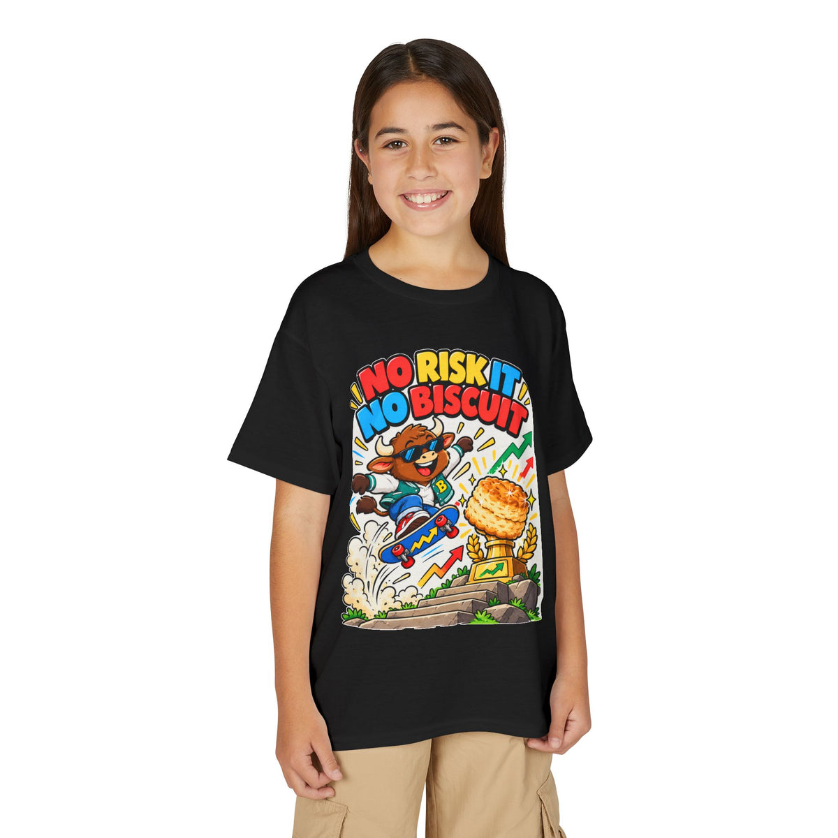 NO RISK IT NO BISCUIT. Youth Tee | Funny Finance Kids Clothing