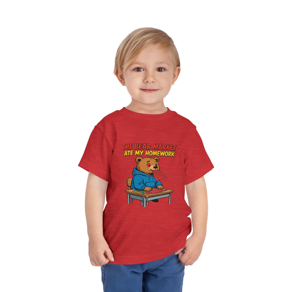 THE BEAR MARKET ATE MY HOMEWORK. Toddler Tee | Funny Finance Kids Clothing