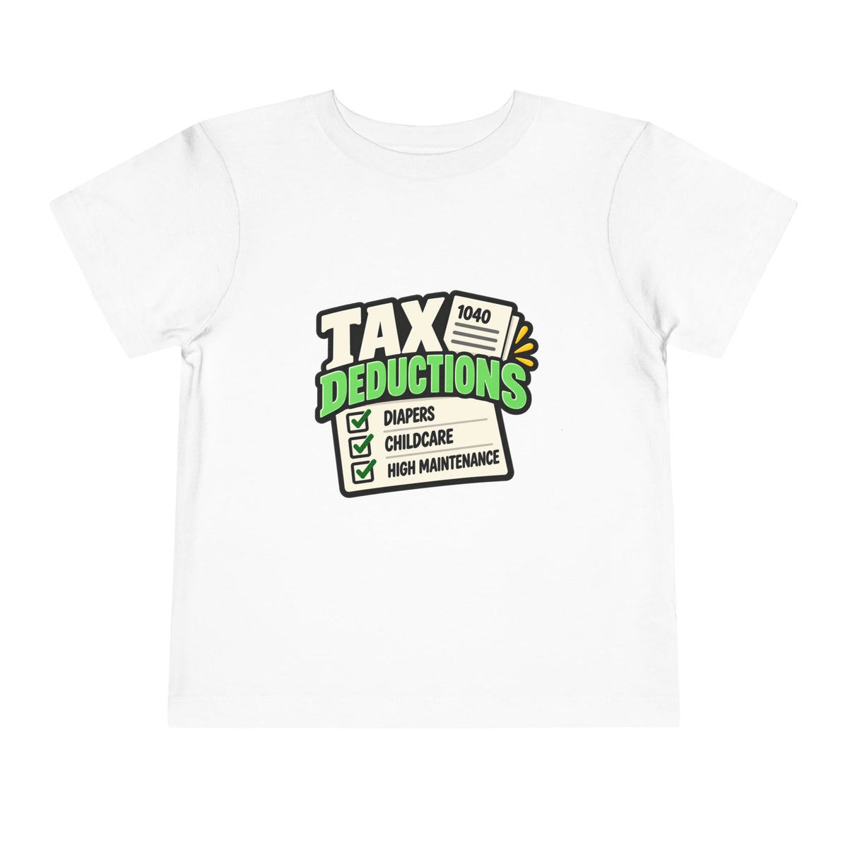 TAX DEDUCTIONS. Fiscal Casual Junior toddler tee, front view