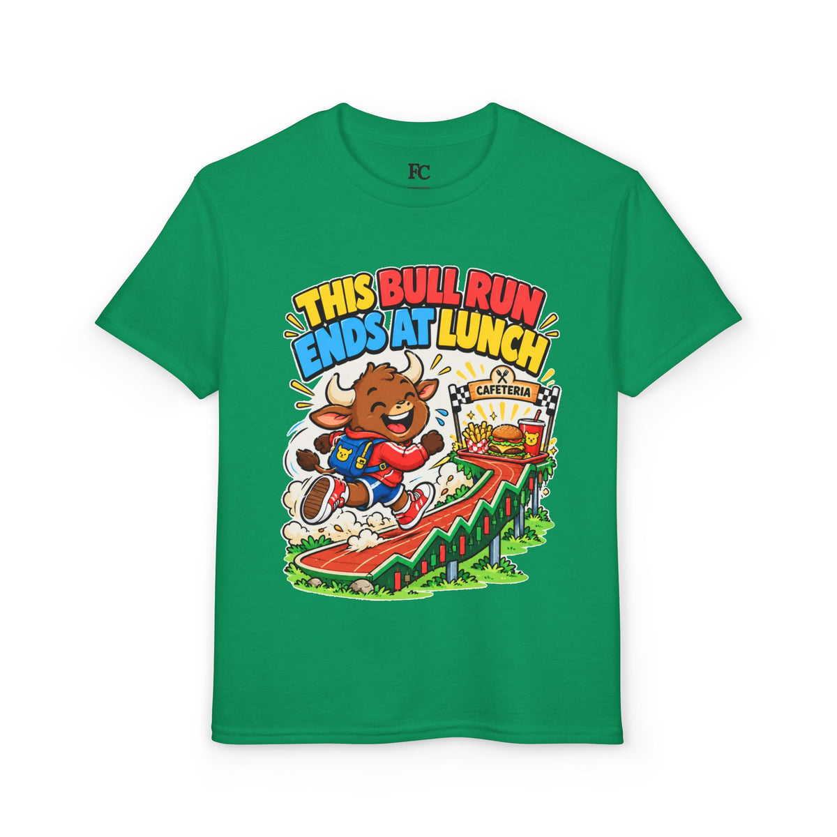 THIS BULL RUN ENDS AT LUNCH. Youth Tee | Funny Finance Kids Clothing