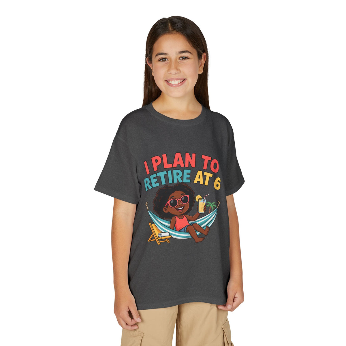 I PLAN TO RETIRE AT 6. Girls' Youth Tee | Funny Finance Kids Clothing