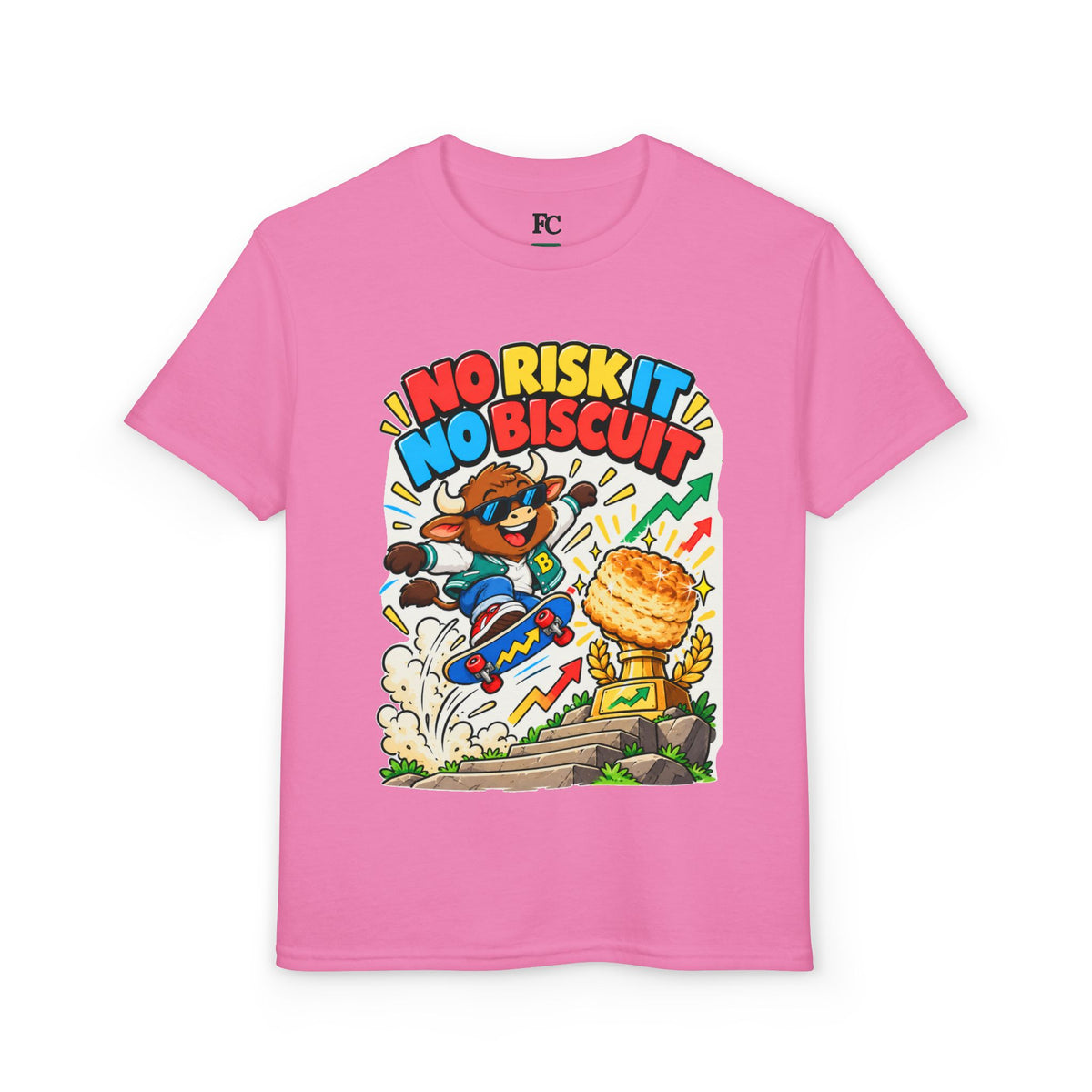NO RISK IT NO BISCUIT. Youth Tee | Funny Finance Kids Clothing