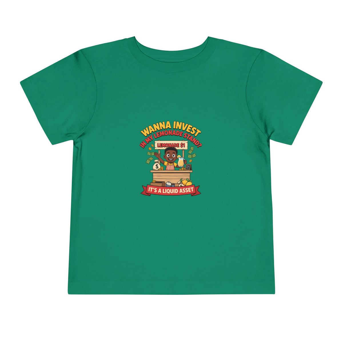 WANNA INVEST IN MY LEMONADE STAND? IT'S A LIQUID ASSET. Boys' Toddler Tee | Funny Finance Kids Clothing