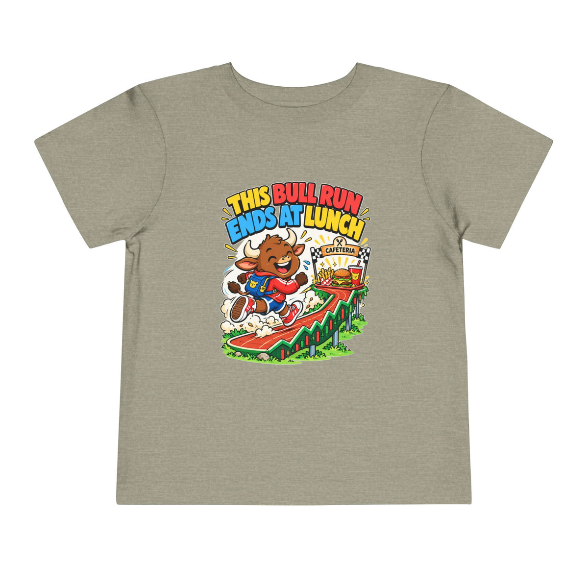 THIS BULL RUN ENDS AT LUNCH. Toddler Tee | Funny Finance Kids Clothing