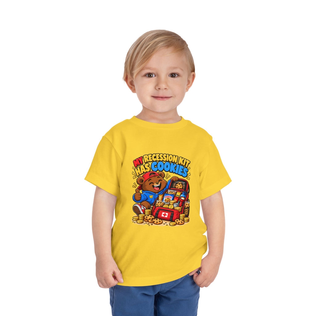 MY RECESSION KIT HAS COOKIES. Toddler Tee | Funny Finance Kids Clothing