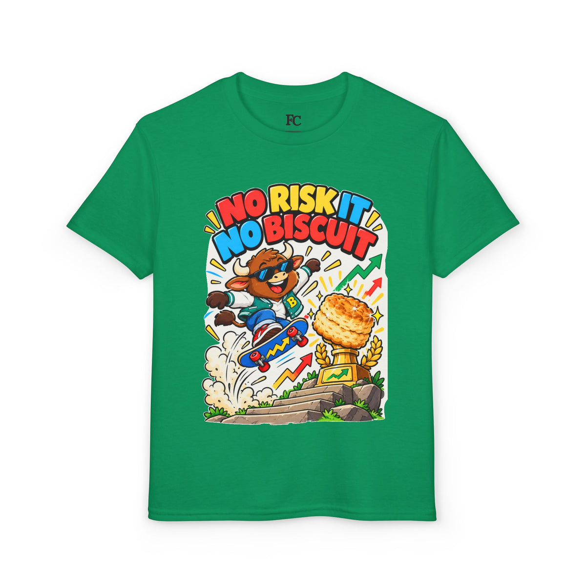 NO RISK IT NO BISCUIT. Youth Tee | Funny Finance Kids Clothing