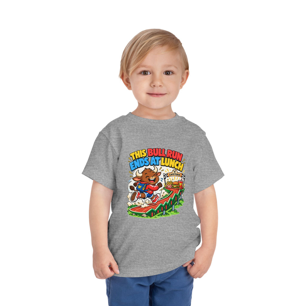 THIS BULL RUN ENDS AT LUNCH. Toddler Tee | Funny Finance Kids Clothing