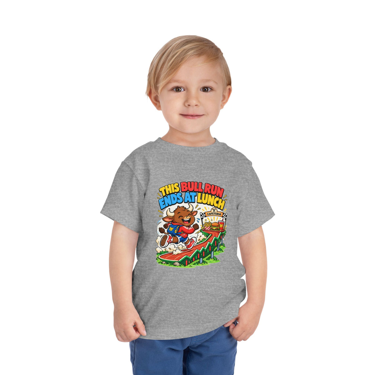 THIS BULL RUN ENDS AT LUNCH. Toddler Tee | Funny Finance Kids Clothing
