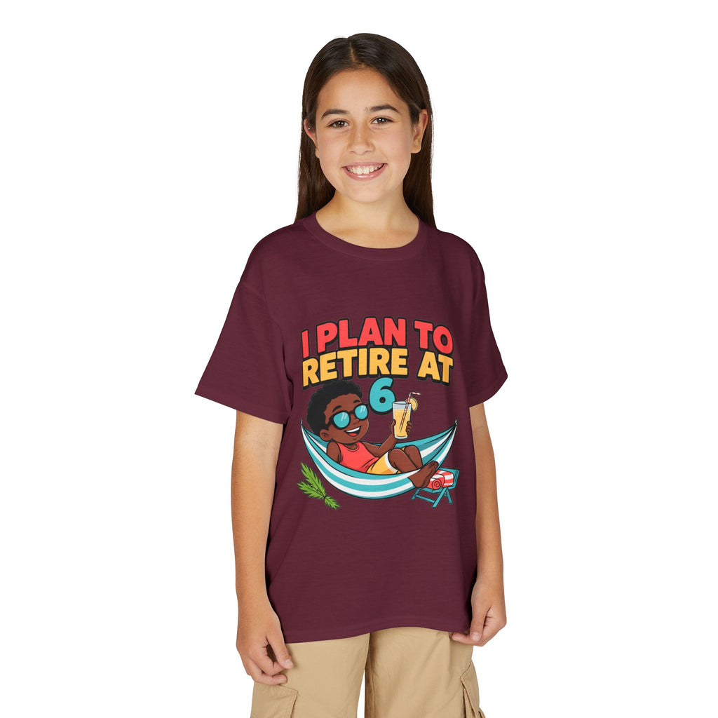 I PLAN TO RETIRE AT 6. Boys' Youth Tee | Funny Finance Kids Clothing