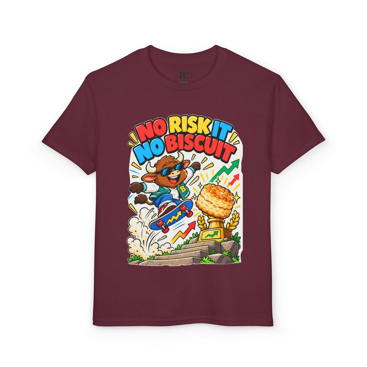 NO RISK IT NO BISCUIT. Youth Tee | Funny Finance Kids Clothing