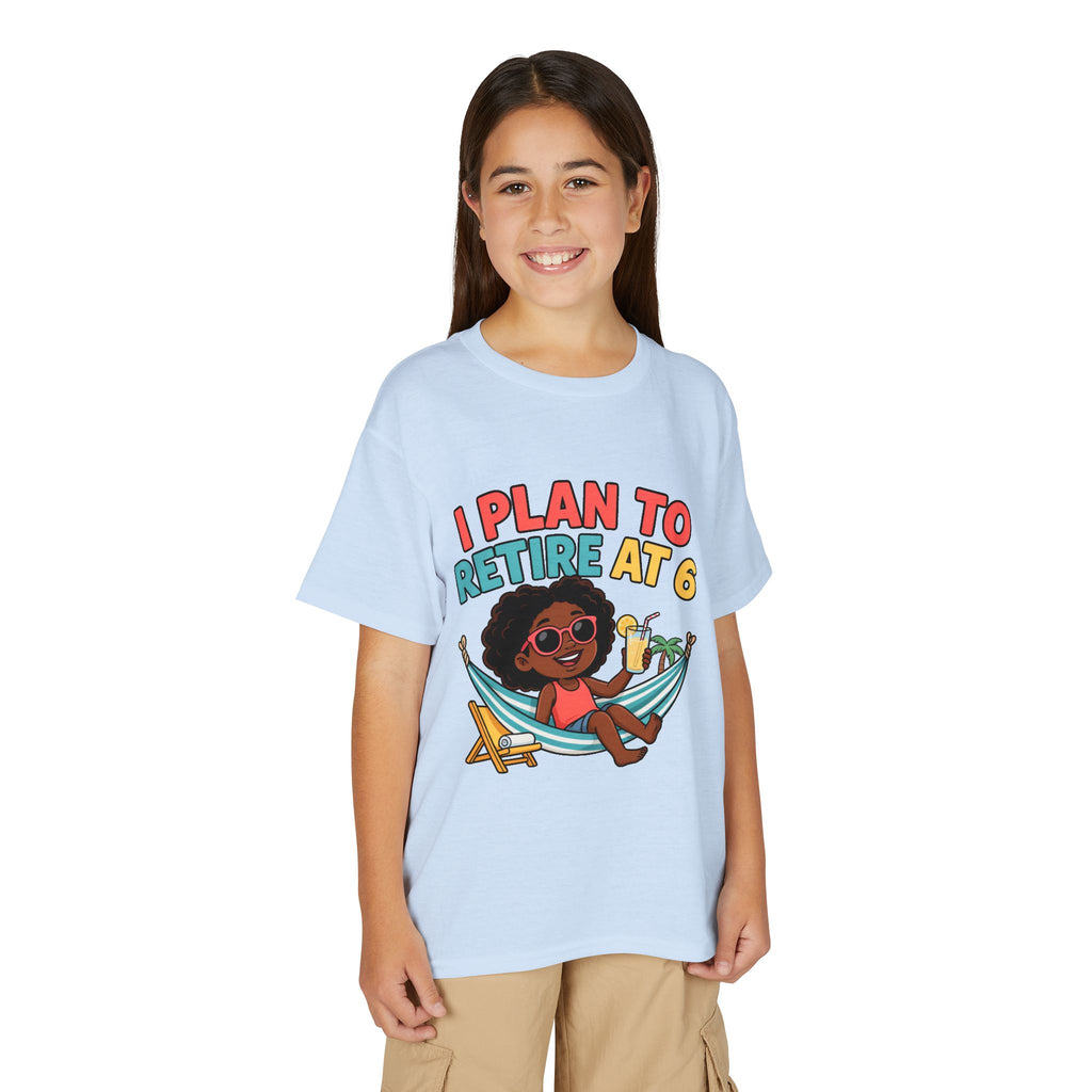 I PLAN TO RETIRE AT 6. Girls' Youth Tee | Funny Finance Kids Clothing