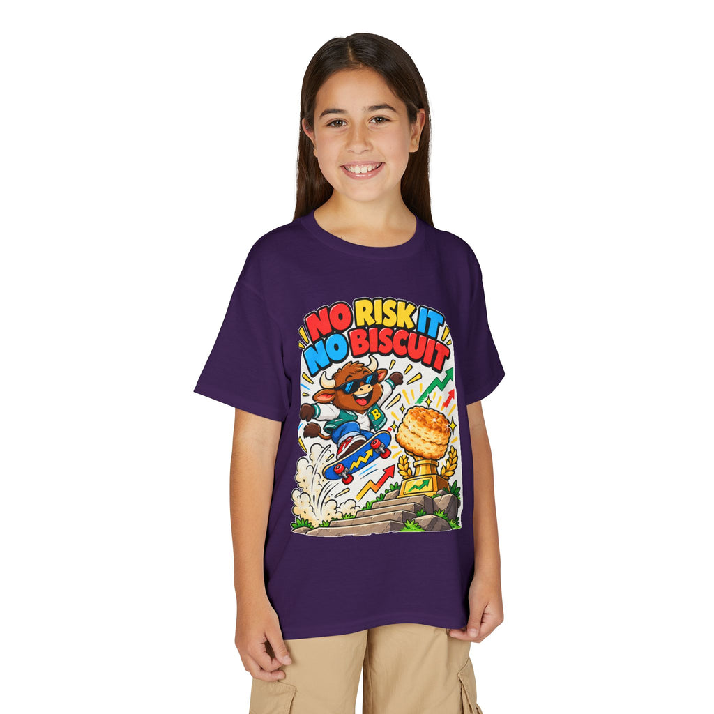 NO RISK IT NO BISCUIT. Youth Tee | Funny Finance Kids Clothing