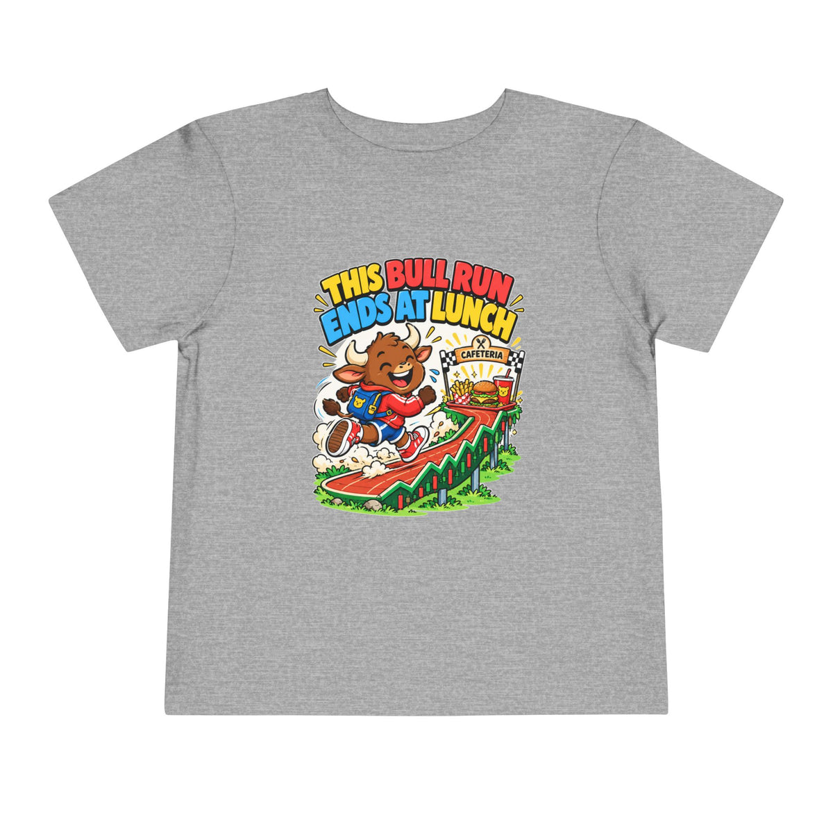 THIS BULL RUN ENDS AT LUNCH. Toddler Tee | Funny Finance Kids Clothing