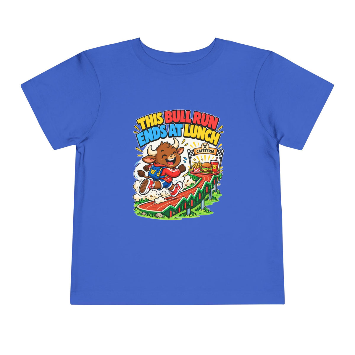 THIS BULL RUN ENDS AT LUNCH. Toddler Tee | Funny Finance Kids Clothing
