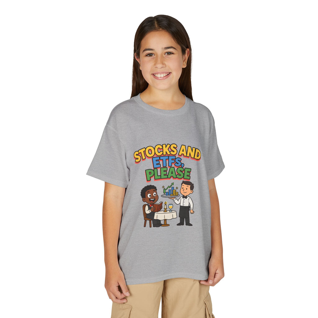 STOCKS AND ETFS, PLEASE. Boys' Youth Tee | Funny Finance Kids Clothing
