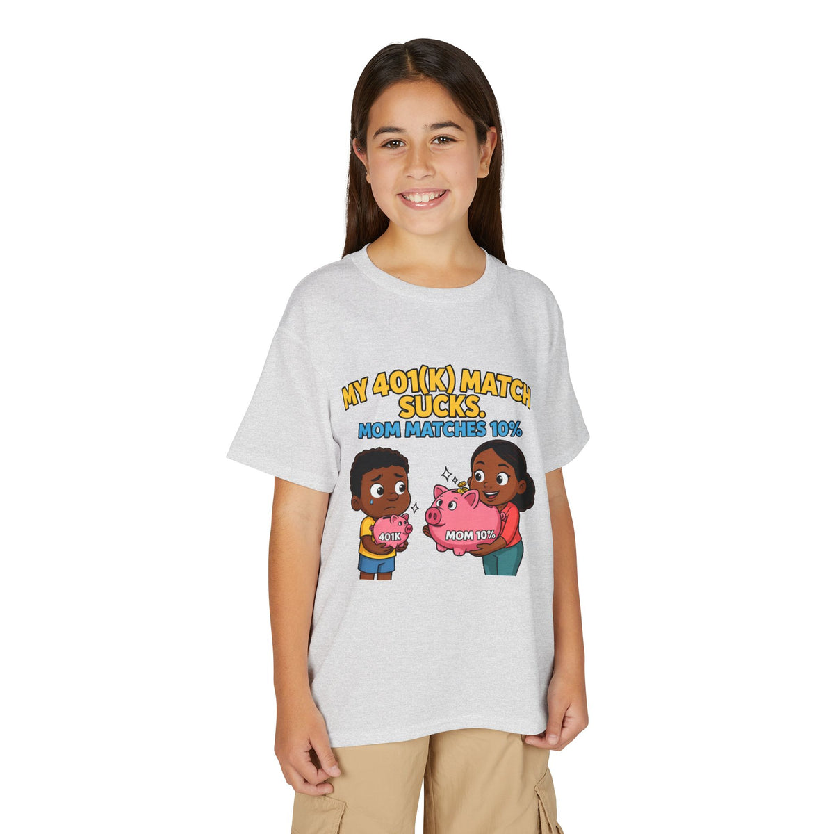 MY 401(K) MATCH SUCKS. MOM MATCHES 10%. Boys' Youth Tee | Funny Finance Kids Clothing