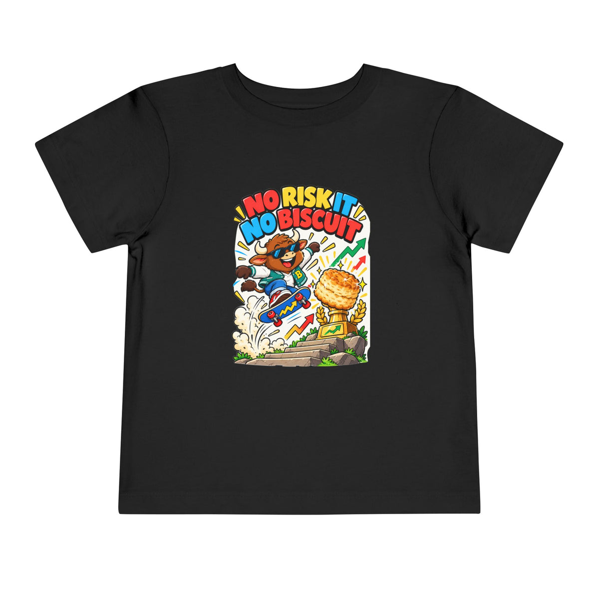 NO RISK IT NO BISCUIT. Toddler Tee | Funny Finance Kids Clothing