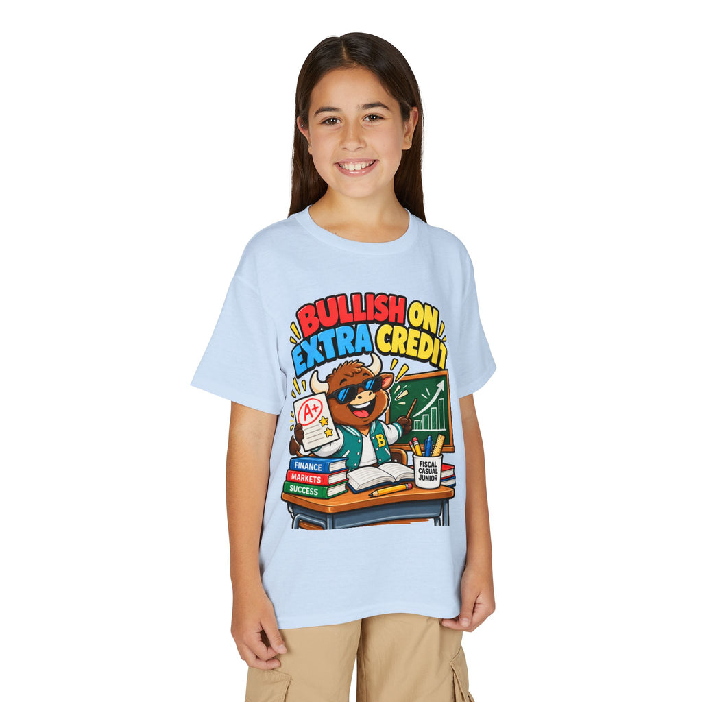 BULLISH ON EXTRA CREDIT. Youth Tee | Funny Finance Kids Clothing