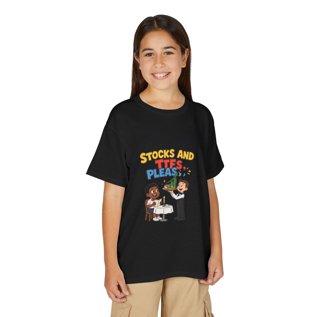 STOCKS AND ETFS, PLEASE. Boys' Youth Tee | Funny Finance Kids Clothing