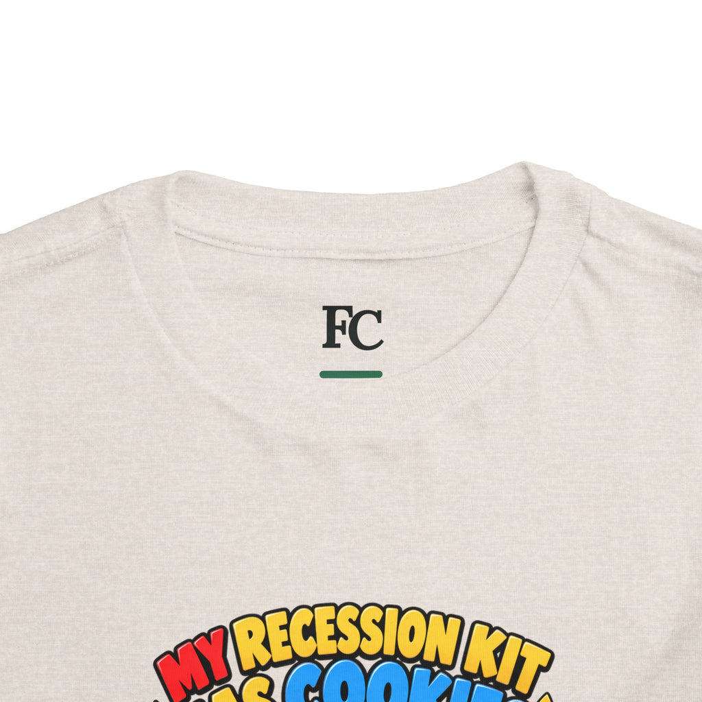 MY RECESSION KIT HAS COOKIES. Toddler Tee | Funny Finance Kids Clothing