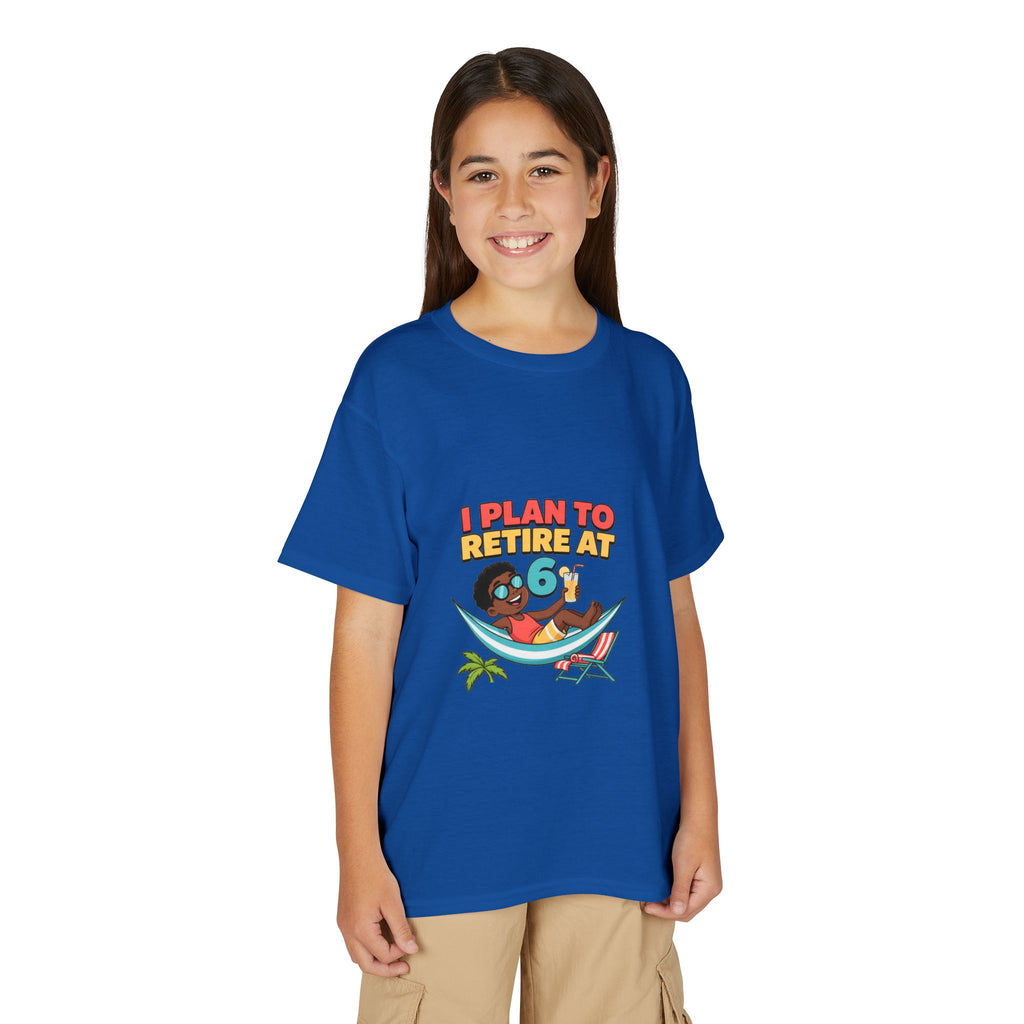 I PLAN TO RETIRE AT 6. Boys' Youth Tee | Funny Finance Kids Clothing