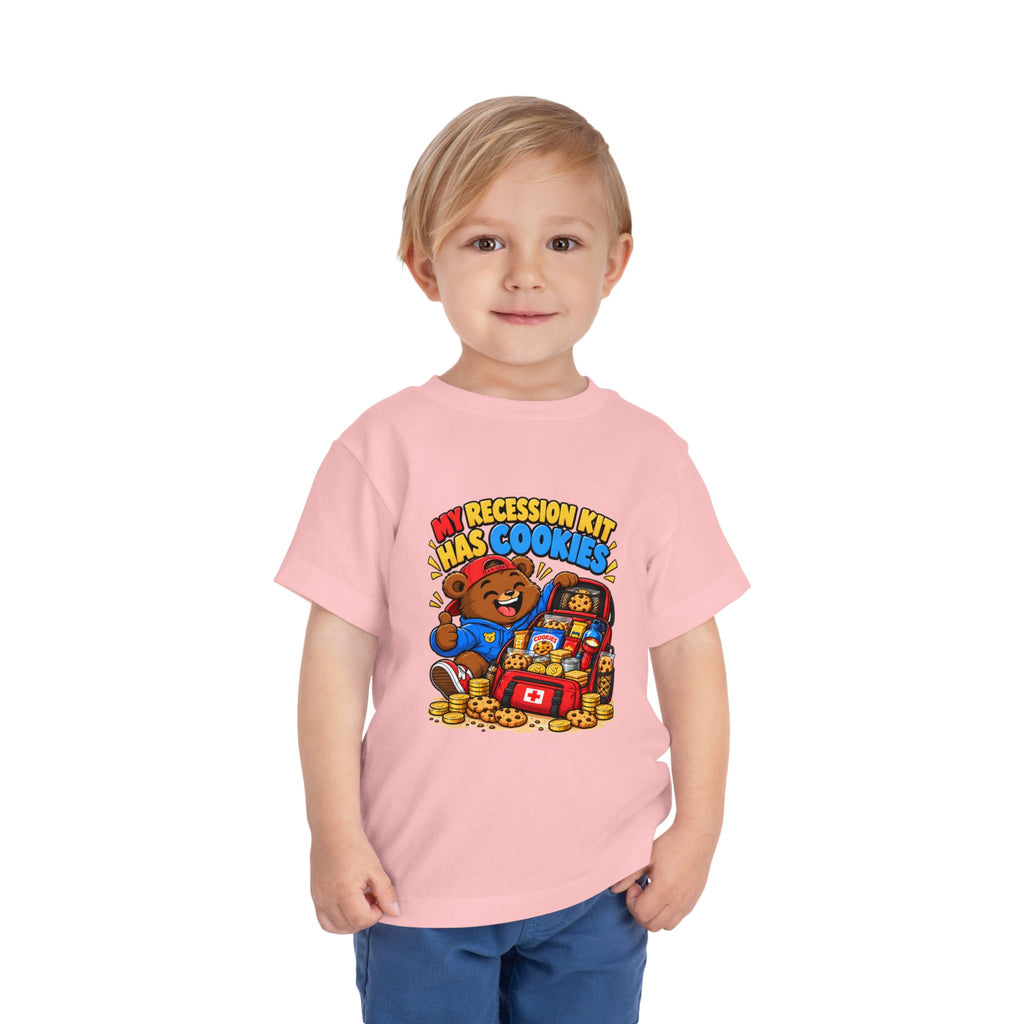 MY RECESSION KIT HAS COOKIES. Toddler Tee | Funny Finance Kids Clothing